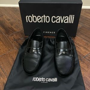 Great Condition Roberto Cavalli Driver Black Leather Loafers Size 9.5 Mens Shoes